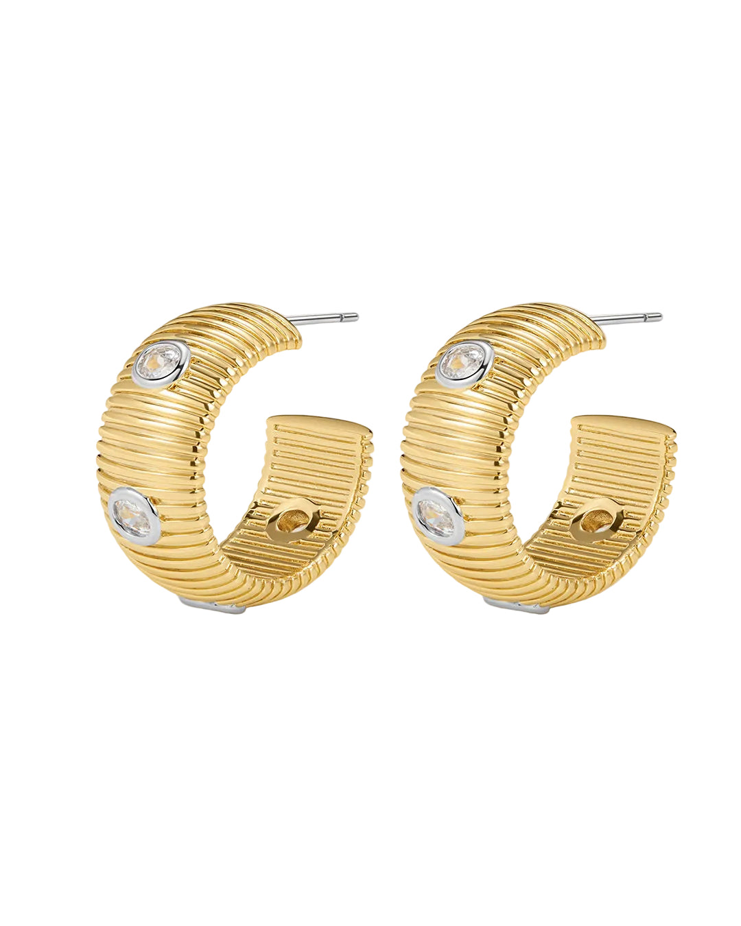 The Pave Georgia Ridged Hoops- Gold
